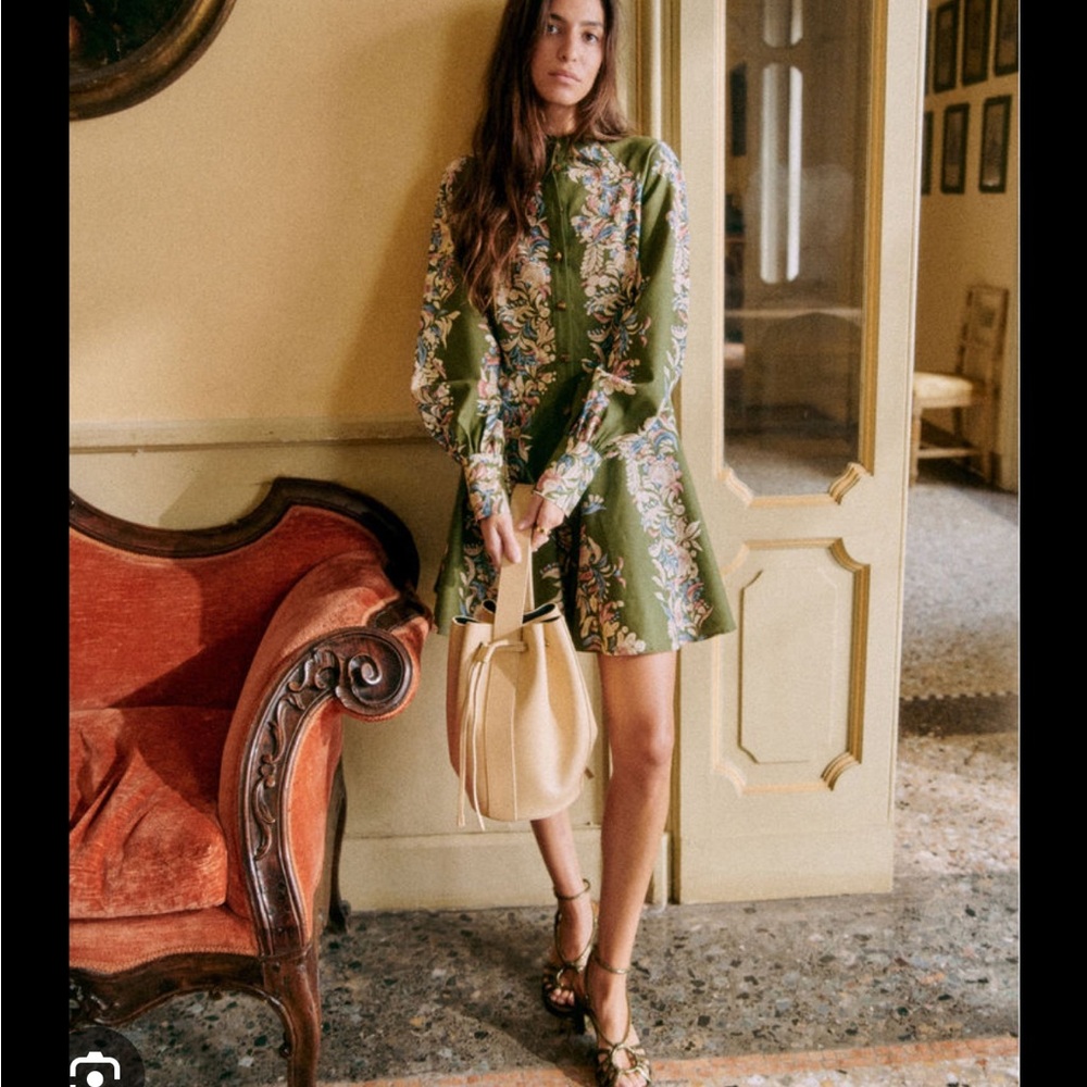 Sezane Floral Long-Sleeve Button Dress